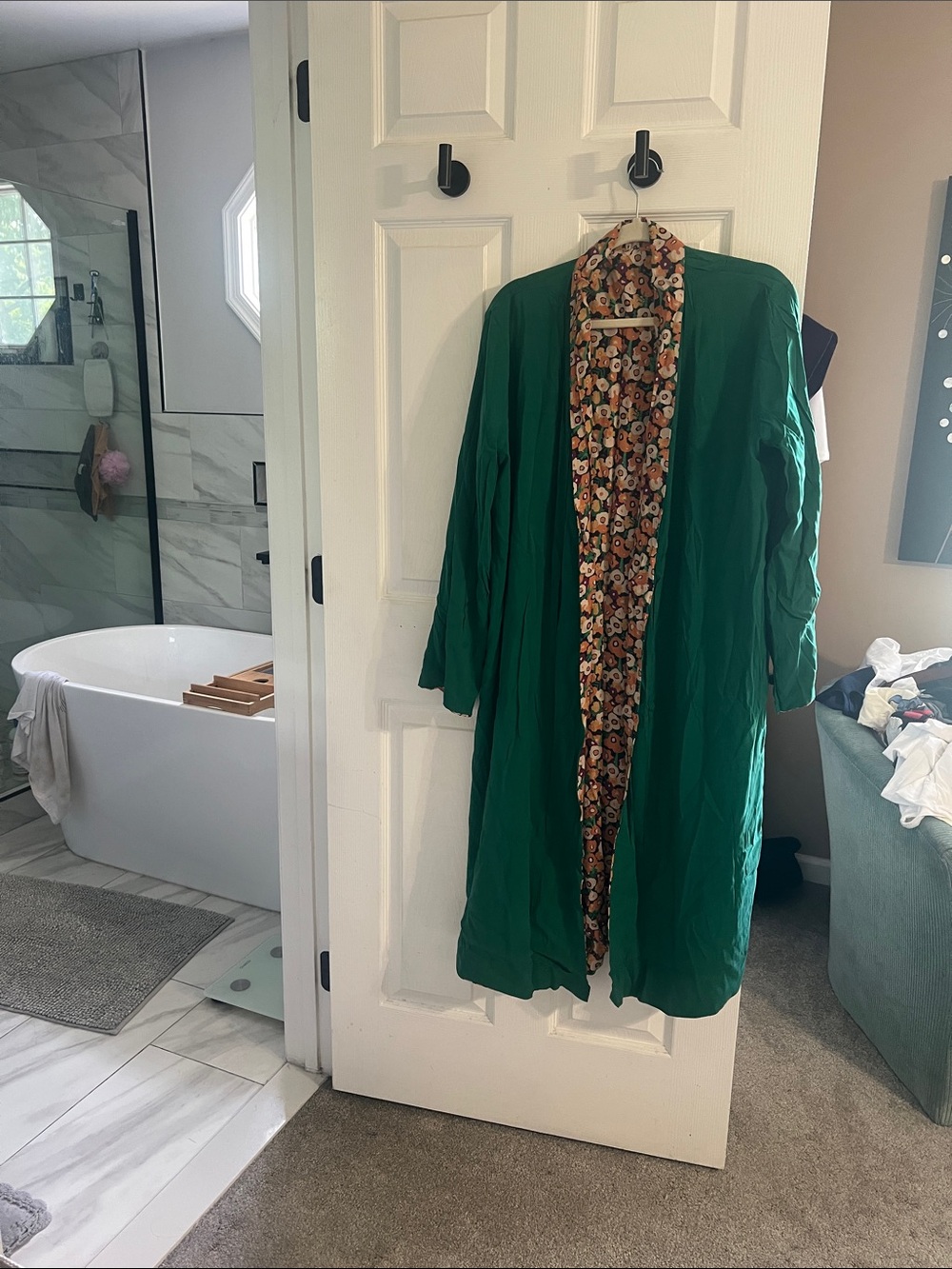 Taylor Tillman NYGreen Floral Reversible Open Front Duster Kimono Jacket L